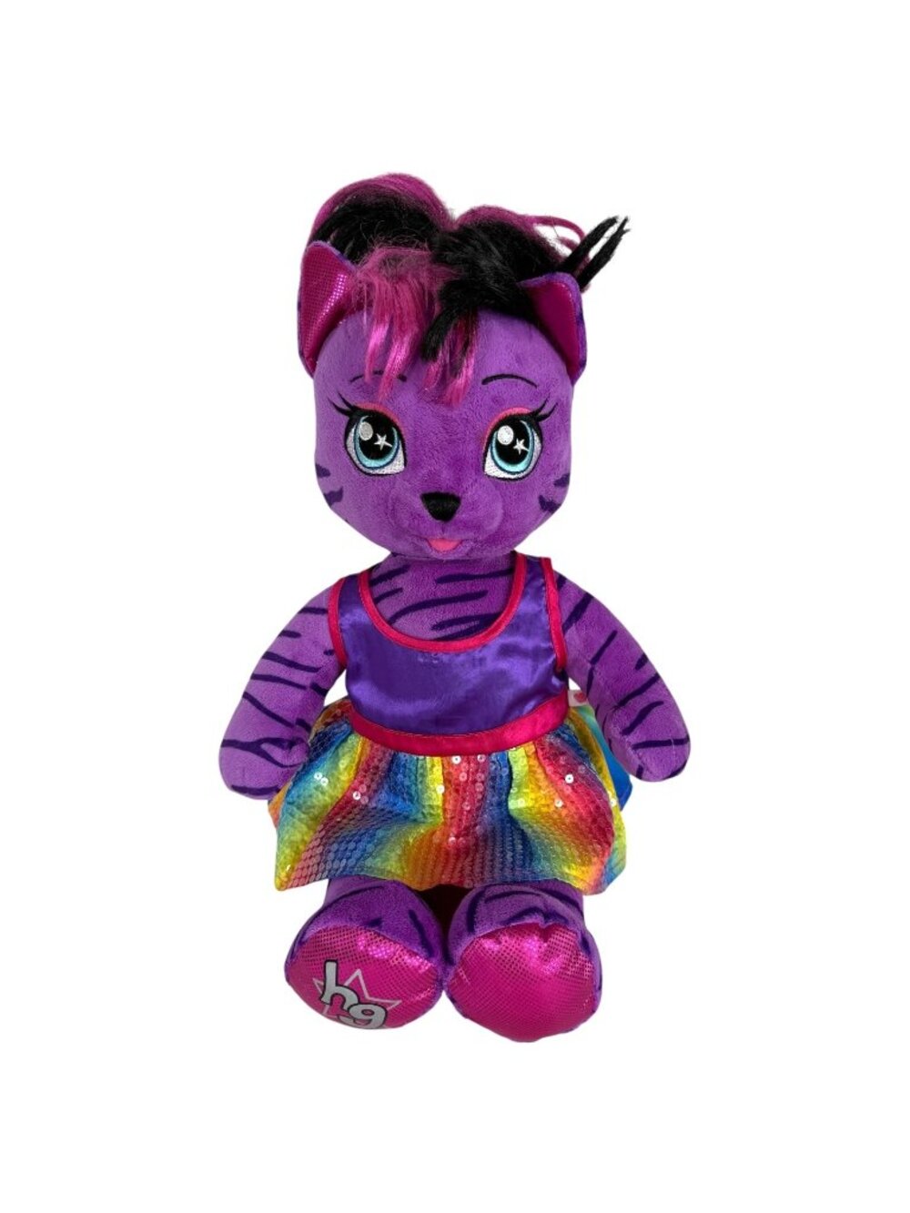 Build A Bear Honey Girls HG Teegan Plush Purple Tiger Cat Rainbow Sequin Dress‎